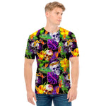 Purple Tropical Skull Pattern Print Men's T-Shirt