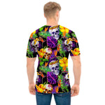 Purple Tropical Skull Pattern Print Men's T-Shirt