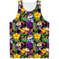 Purple Tropical Skull Pattern Print Men's Tank Top