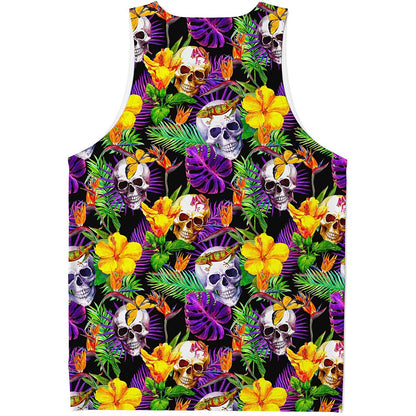 Purple Tropical Skull Pattern Print Men's Tank Top