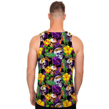 Purple Tropical Skull Pattern Print Men's Tank Top