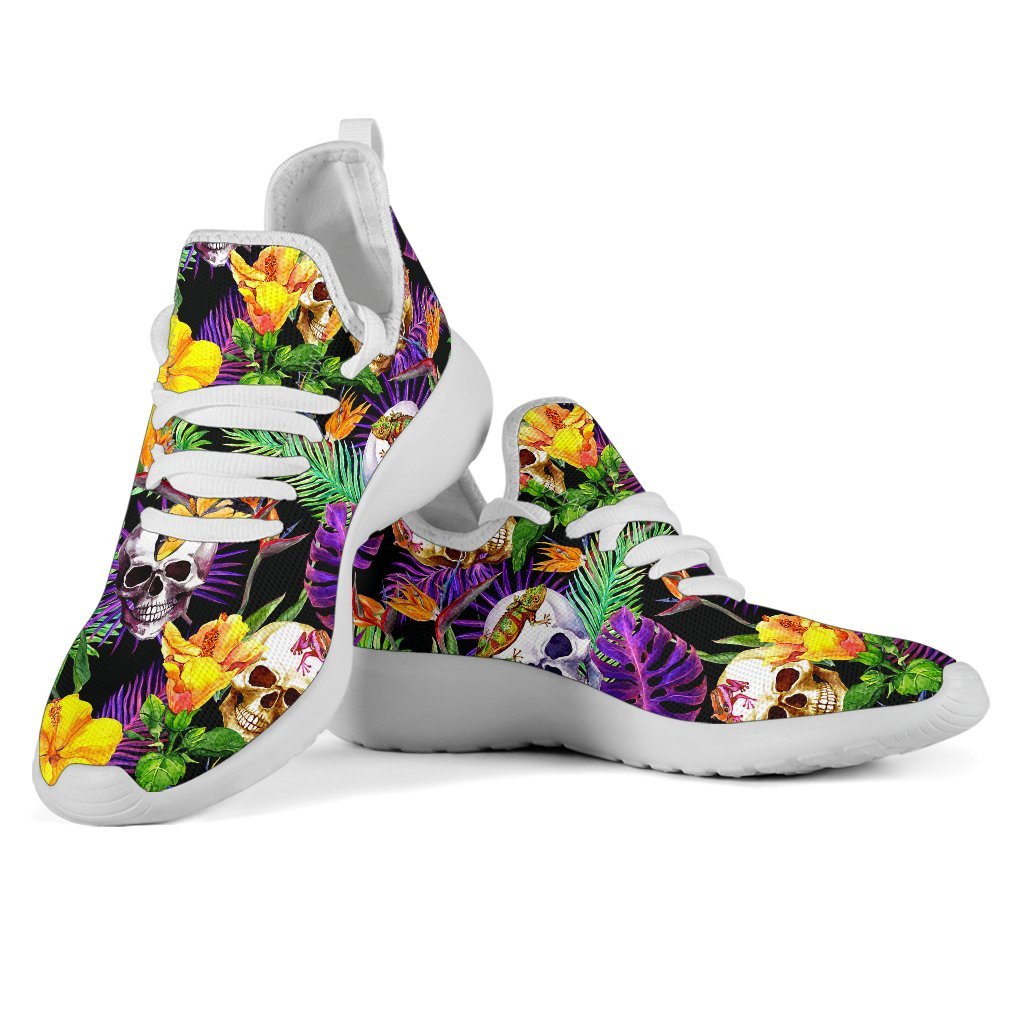 Purple Tropical Skull Pattern Print Mesh Knit Shoes GearFrost