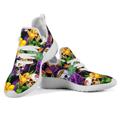 Purple Tropical Skull Pattern Print Mesh Knit Shoes GearFrost