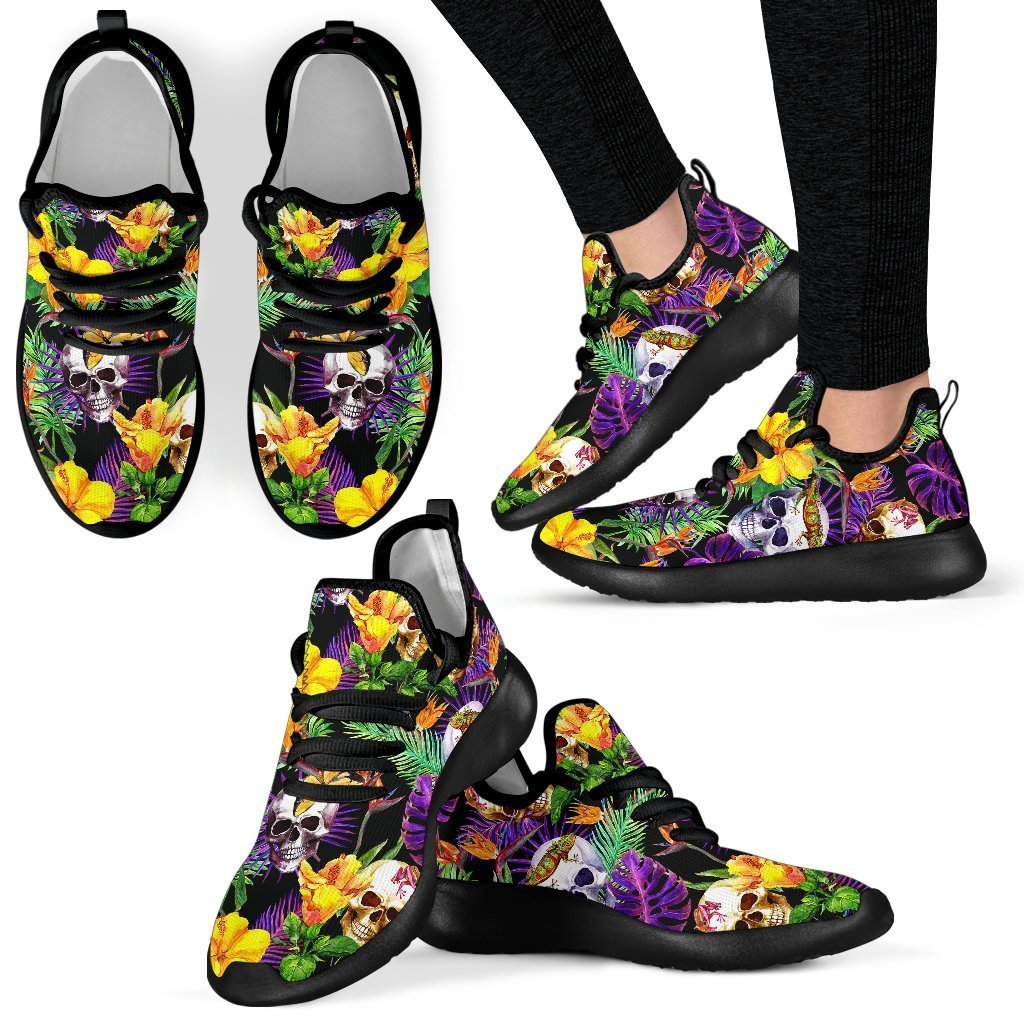 Purple Tropical Skull Pattern Print Mesh Knit Shoes GearFrost