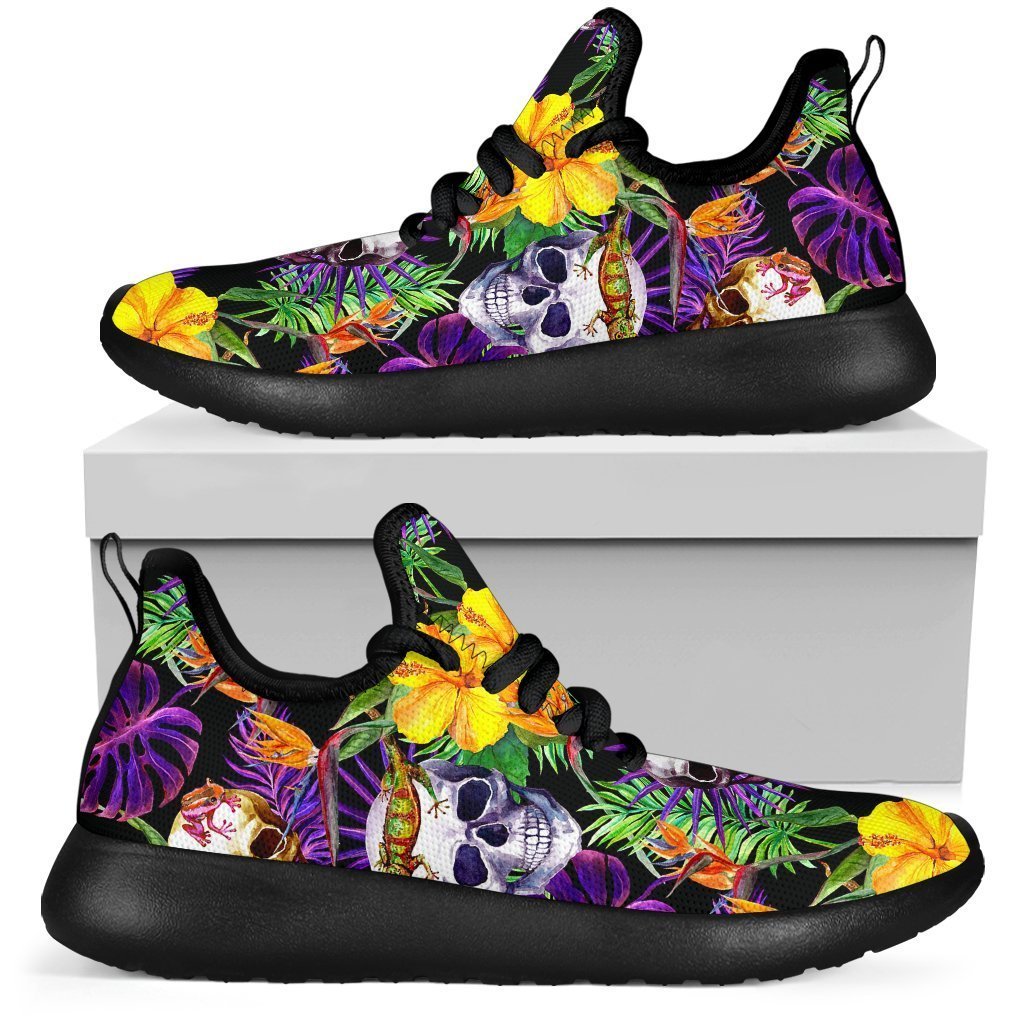Purple Tropical Skull Pattern Print Mesh Knit Shoes GearFrost