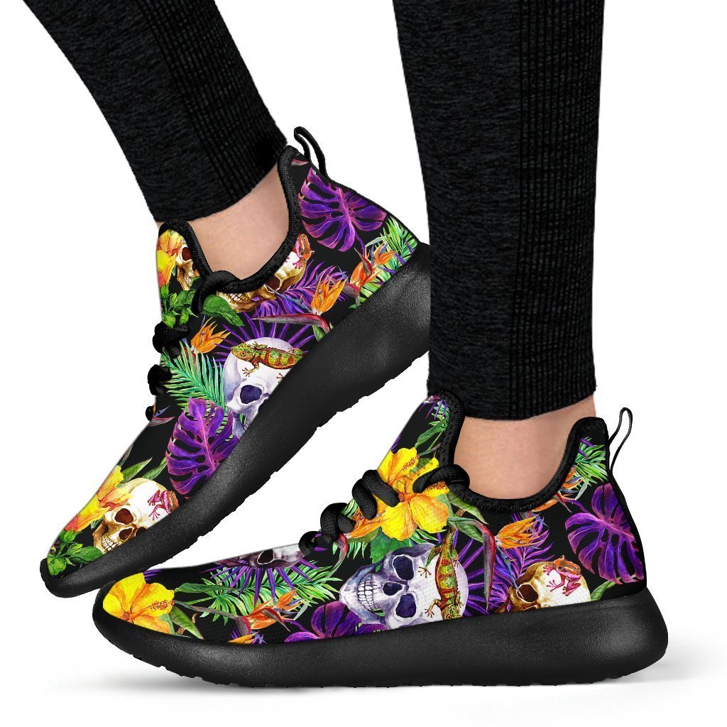 Purple Tropical Skull Pattern Print Mesh Knit Shoes GearFrost
