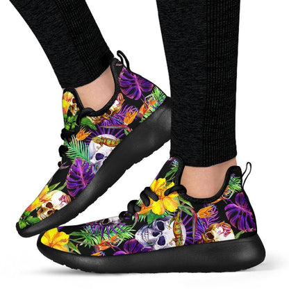 Purple Tropical Skull Pattern Print Mesh Knit Shoes GearFrost