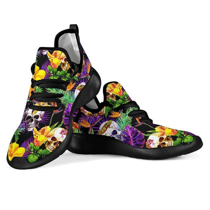 Purple Tropical Skull Pattern Print Mesh Knit Shoes GearFrost