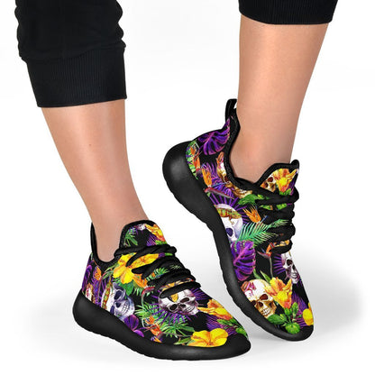 Purple Tropical Skull Pattern Print Mesh Knit Shoes GearFrost