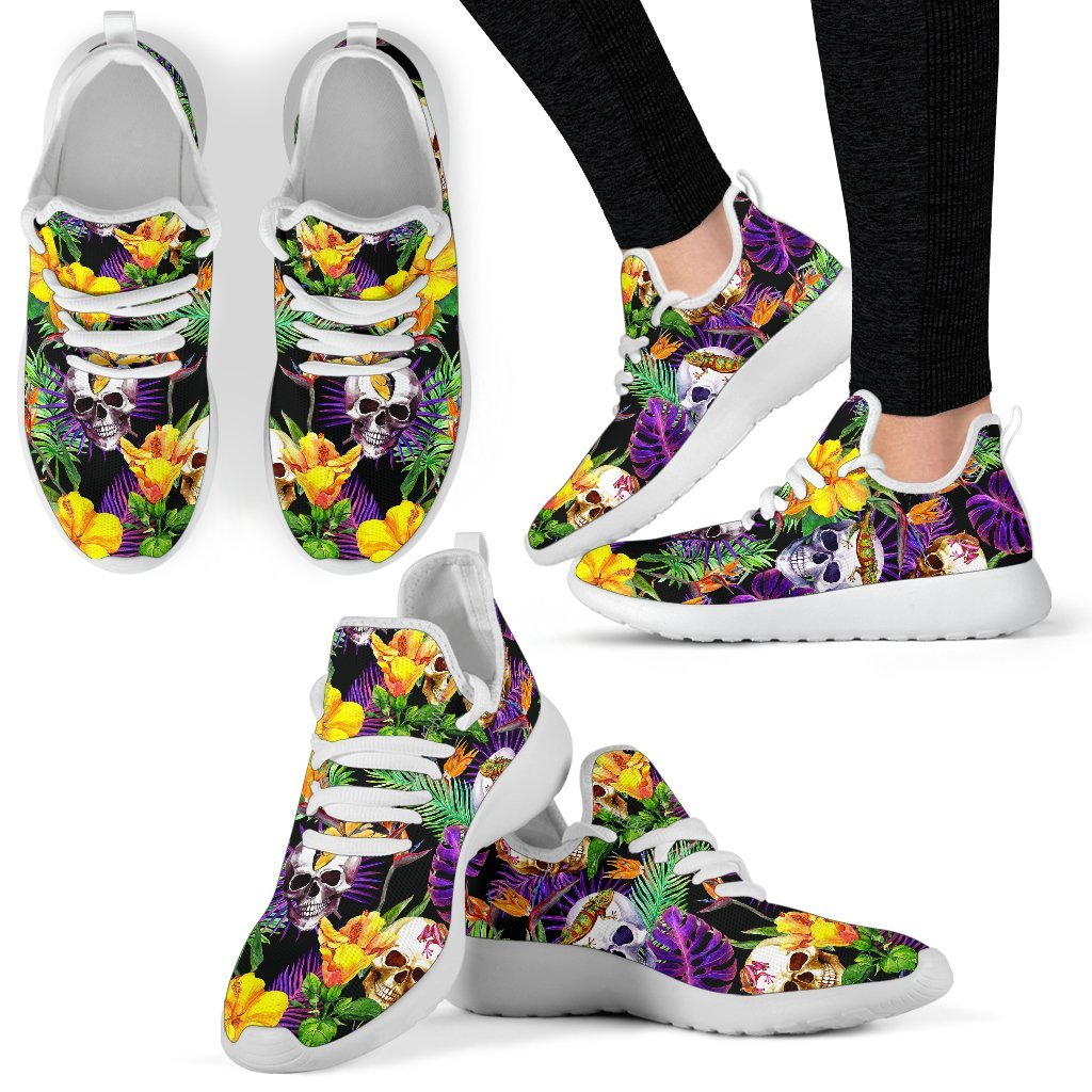 Purple Tropical Skull Pattern Print Mesh Knit Shoes GearFrost