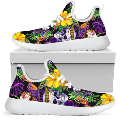 Purple Tropical Skull Pattern Print Mesh Knit Shoes GearFrost