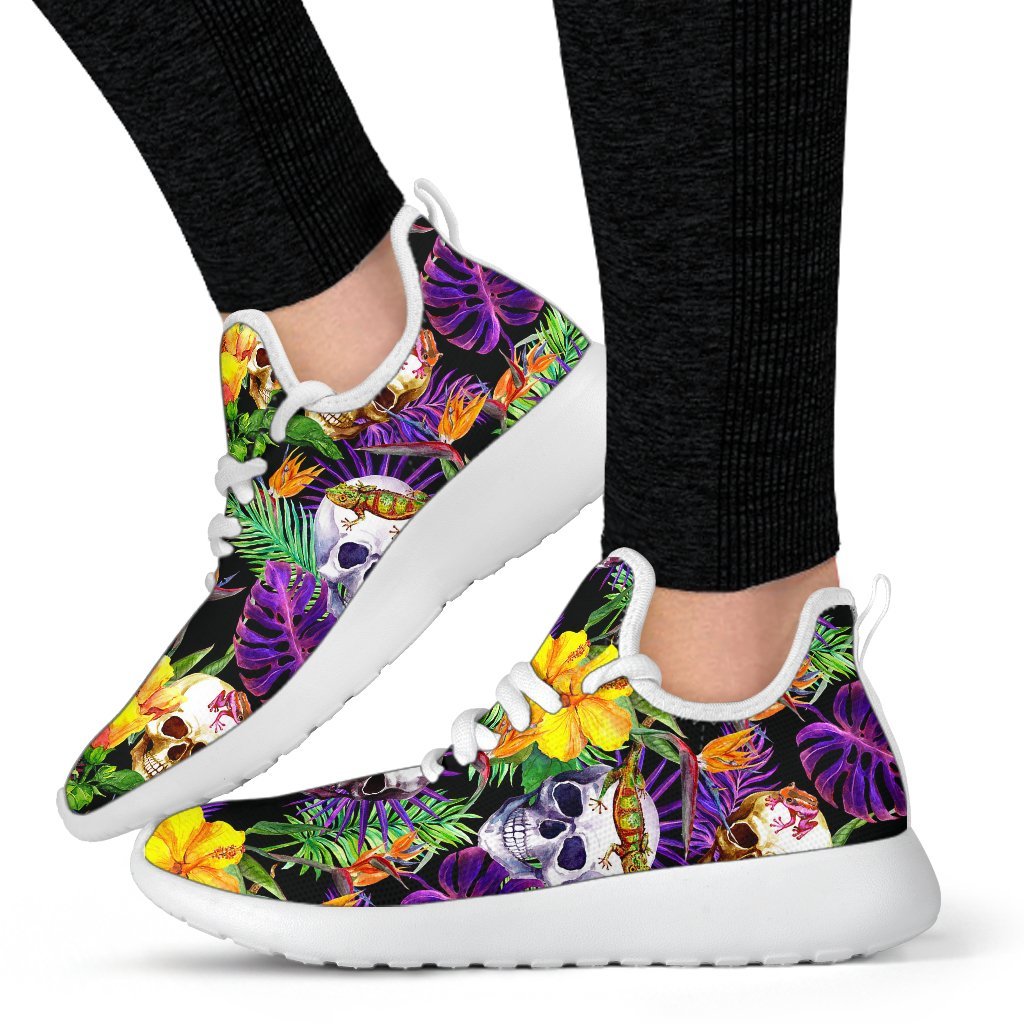 Purple Tropical Skull Pattern Print Mesh Knit Shoes GearFrost