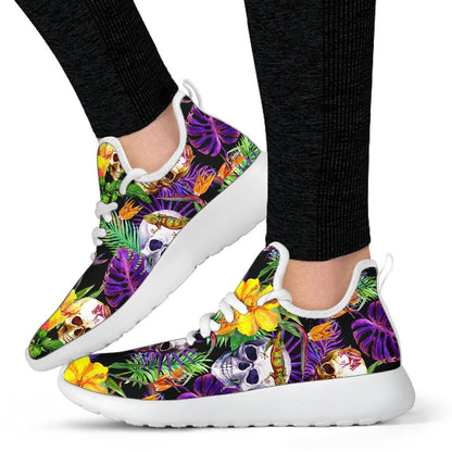 Purple Tropical Skull Pattern Print Mesh Knit Shoes GearFrost