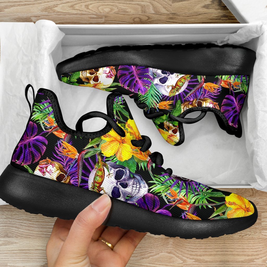 Purple Tropical Skull Pattern Print Mesh Knit Shoes GearFrost