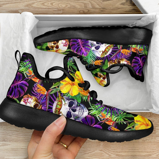 Purple Tropical Skull Pattern Print Mesh Knit Shoes GearFrost