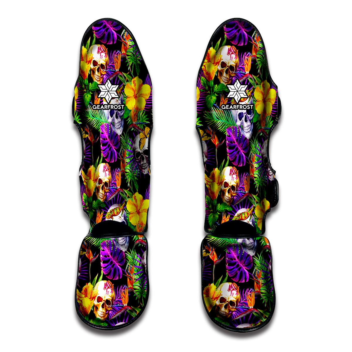 Purple Tropical Skull Pattern Print Muay Thai Shin Guard