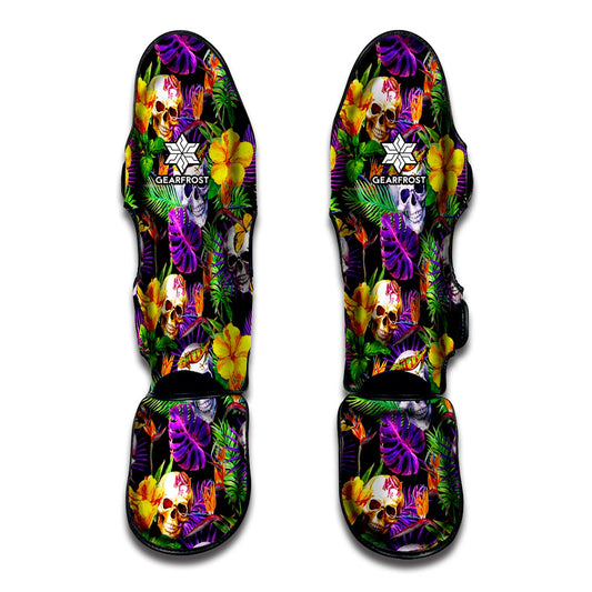 Purple Tropical Skull Pattern Print Muay Thai Shin Guard