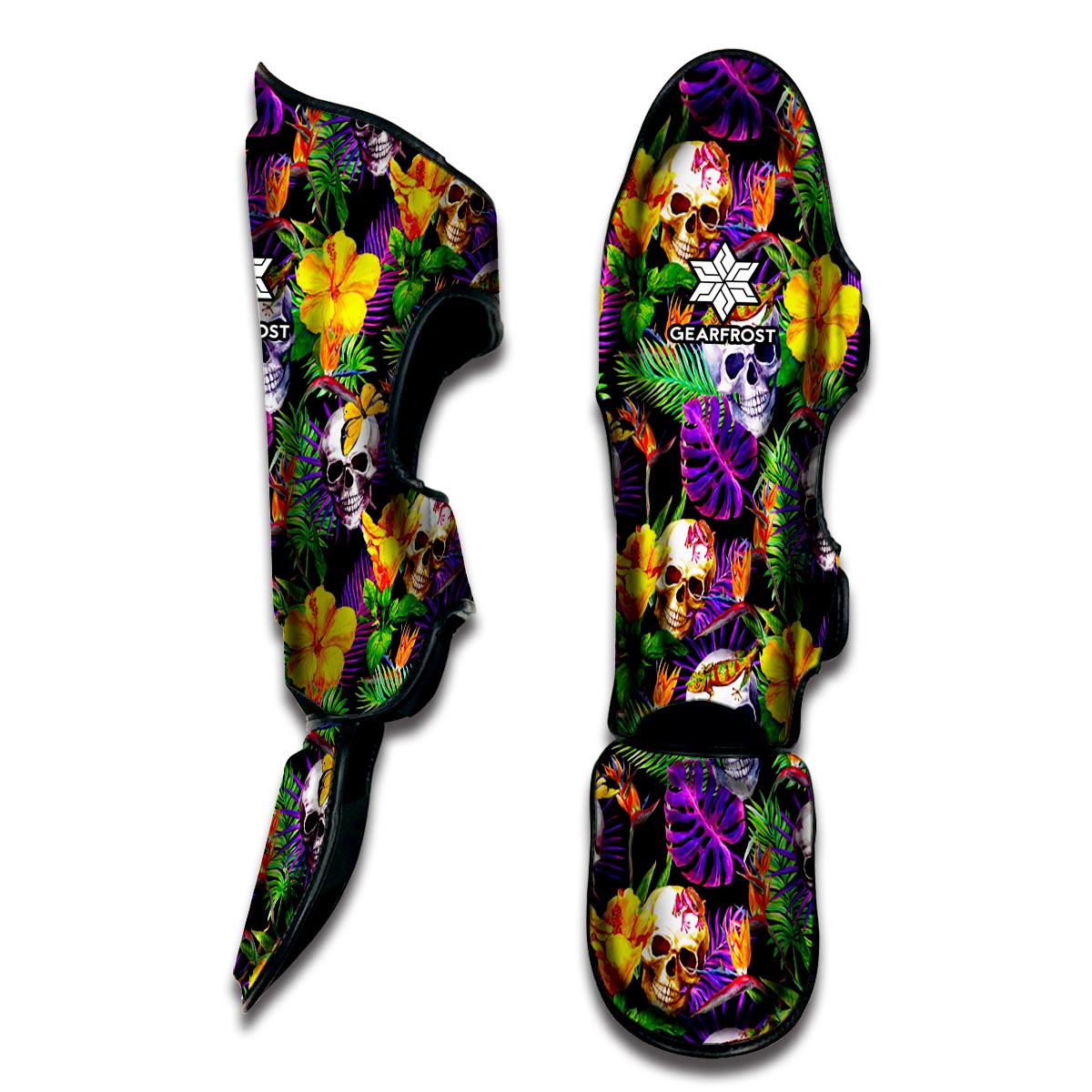 Purple Tropical Skull Pattern Print Muay Thai Shin Guard