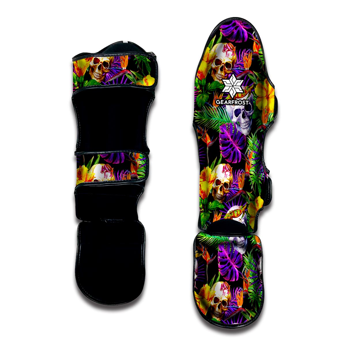Purple Tropical Skull Pattern Print Muay Thai Shin Guard