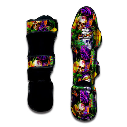 Purple Tropical Skull Pattern Print Muay Thai Shin Guard