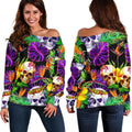 Purple Tropical Skull Pattern Print Off The Shoulder Sweatshirt