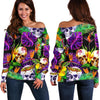 Purple Tropical Skull Pattern Print Off Shoulder Sweatshirt GearFrost