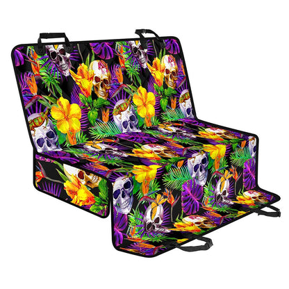 Purple Tropical Skull Pattern Print Pet Car Back Seat Cover