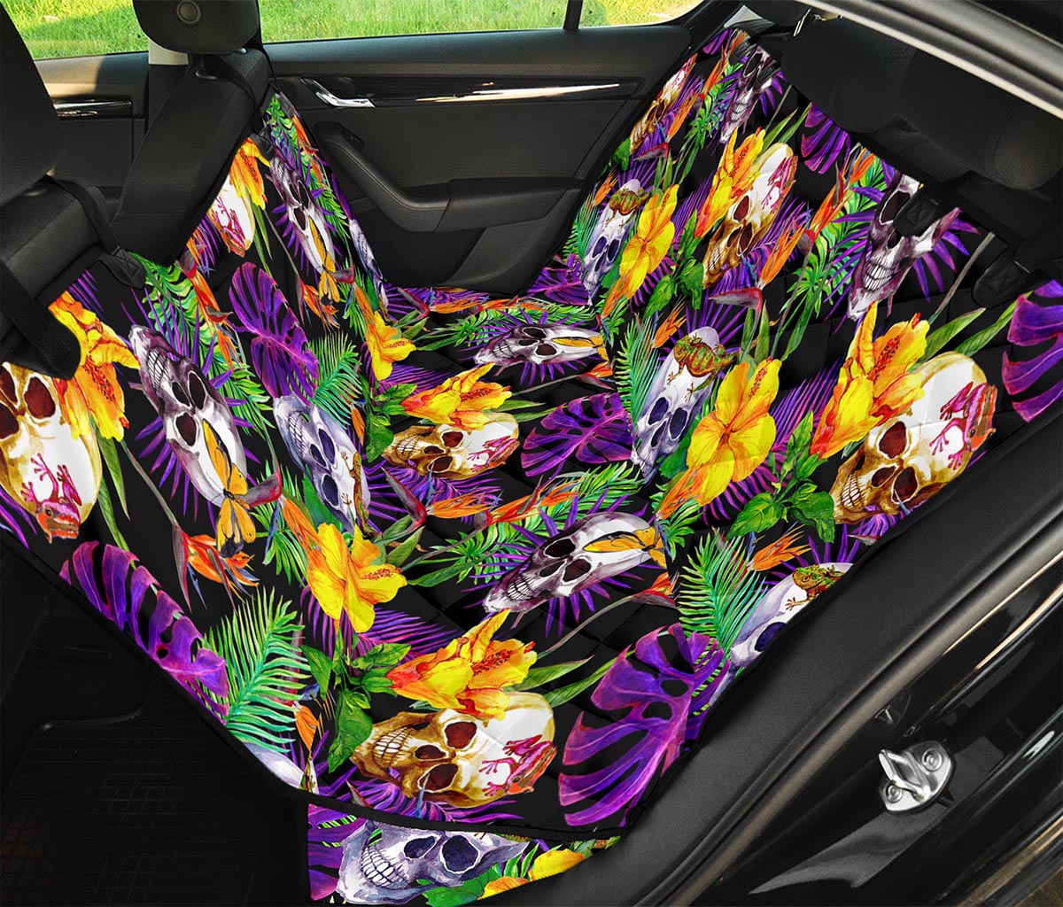 Purple Tropical Skull Pattern Print Pet Car Back Seat Cover
