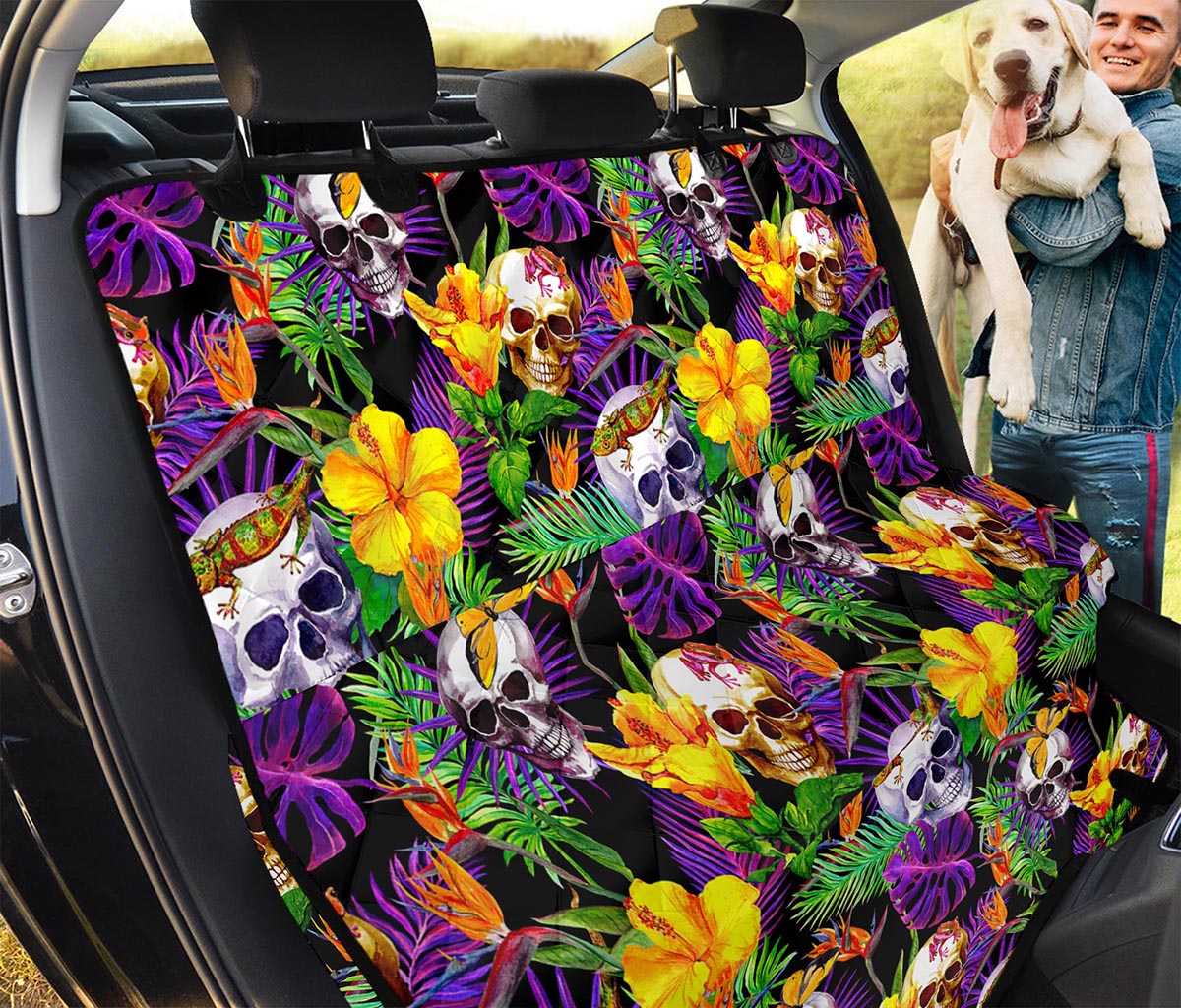 Purple Tropical Skull Pattern Print Pet Car Back Seat Cover