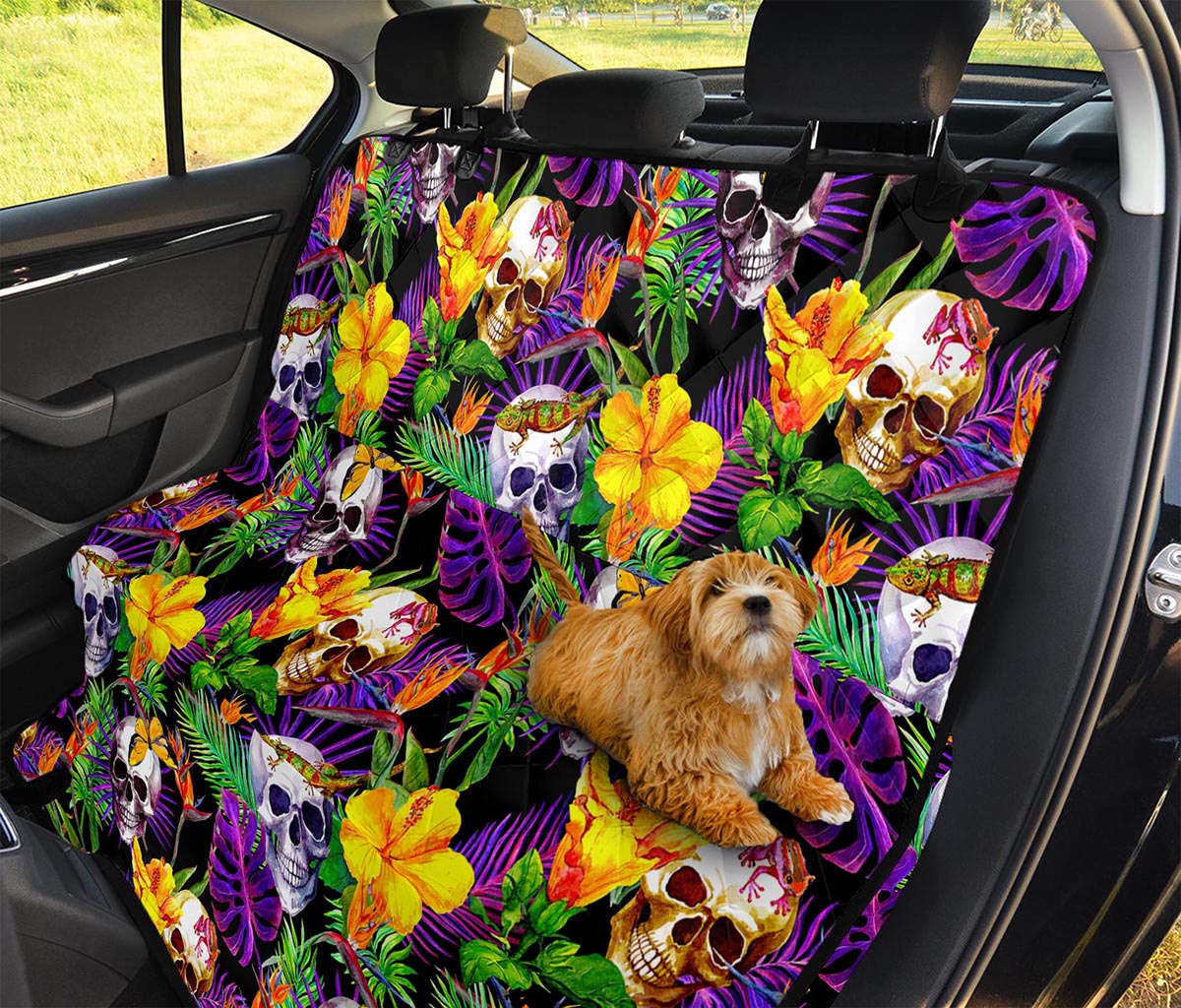 Purple Tropical Skull Pattern Print Pet Car Back Seat Cover