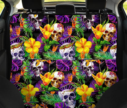 Purple Tropical Skull Pattern Print Pet Car Back Seat Cover