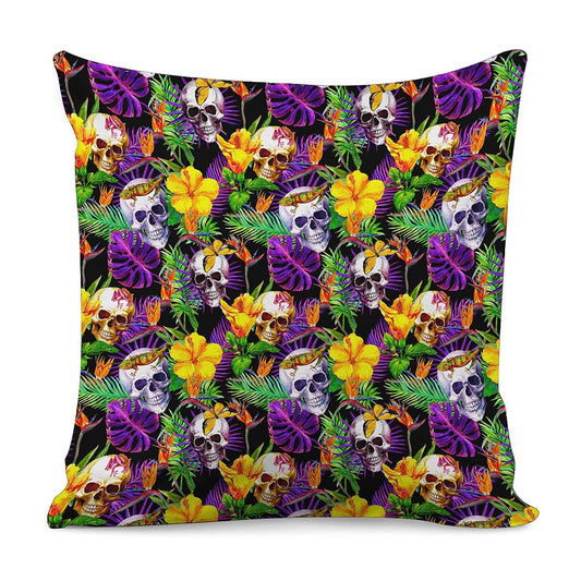 Purple Tropical Skull Pattern Print Pillow Cover