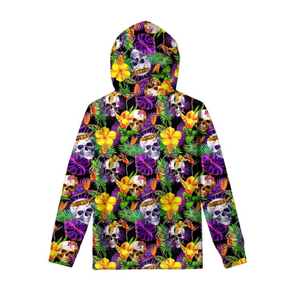 Purple Tropical Skull Pattern Print Pullover Hoodie