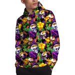 Purple Tropical Skull Pattern Print Pullover Hoodie