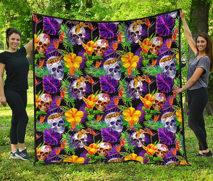 Purple Tropical Skull Pattern Print Quilt