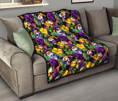 Purple Tropical Skull Pattern Print Quilt