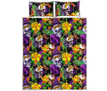 Purple Tropical Skull Pattern Print Quilt Bed Set