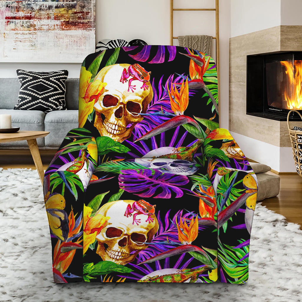 Purple Tropical Skull Pattern Print Recliner Slipcover