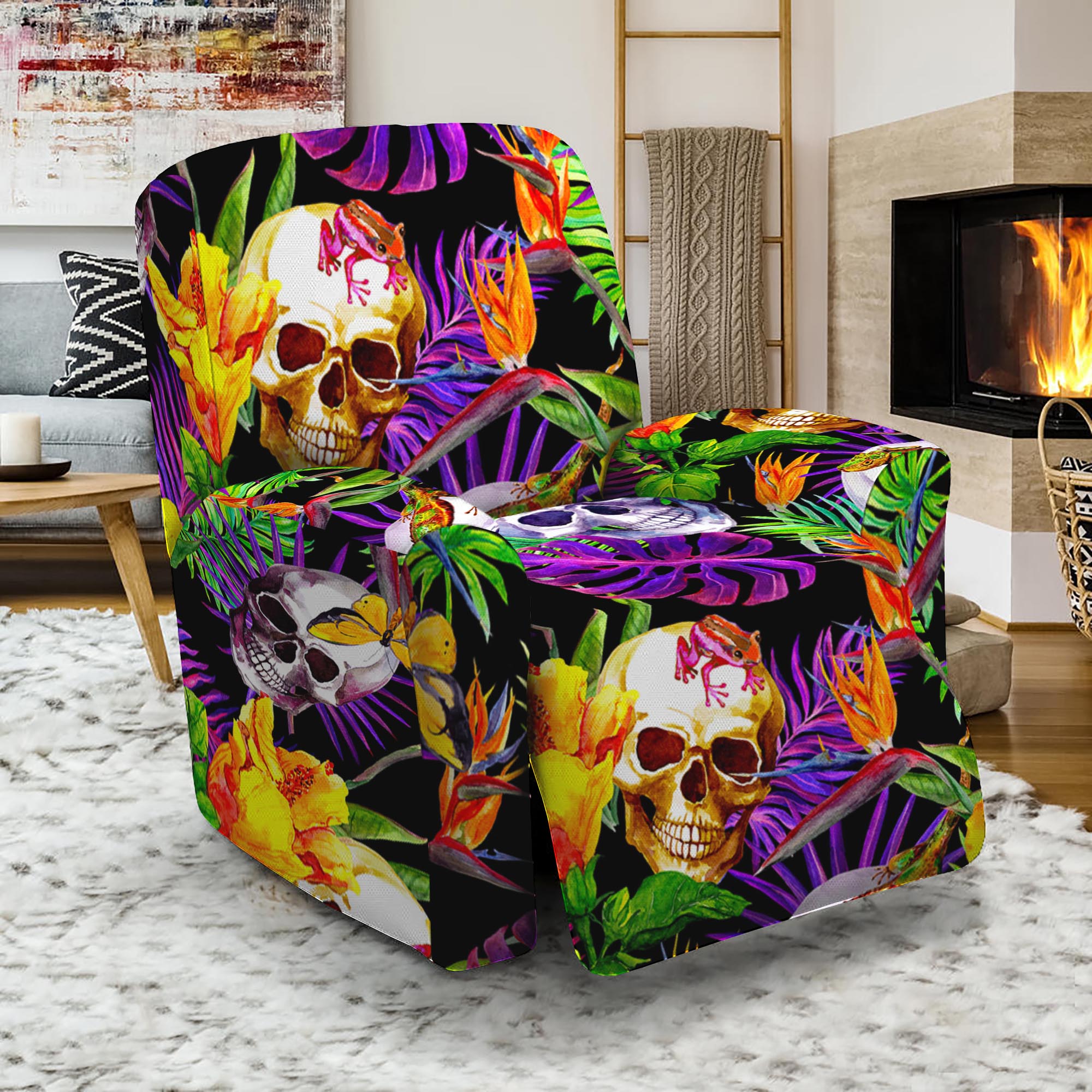 Purple Tropical Skull Pattern Print Recliner Slipcover