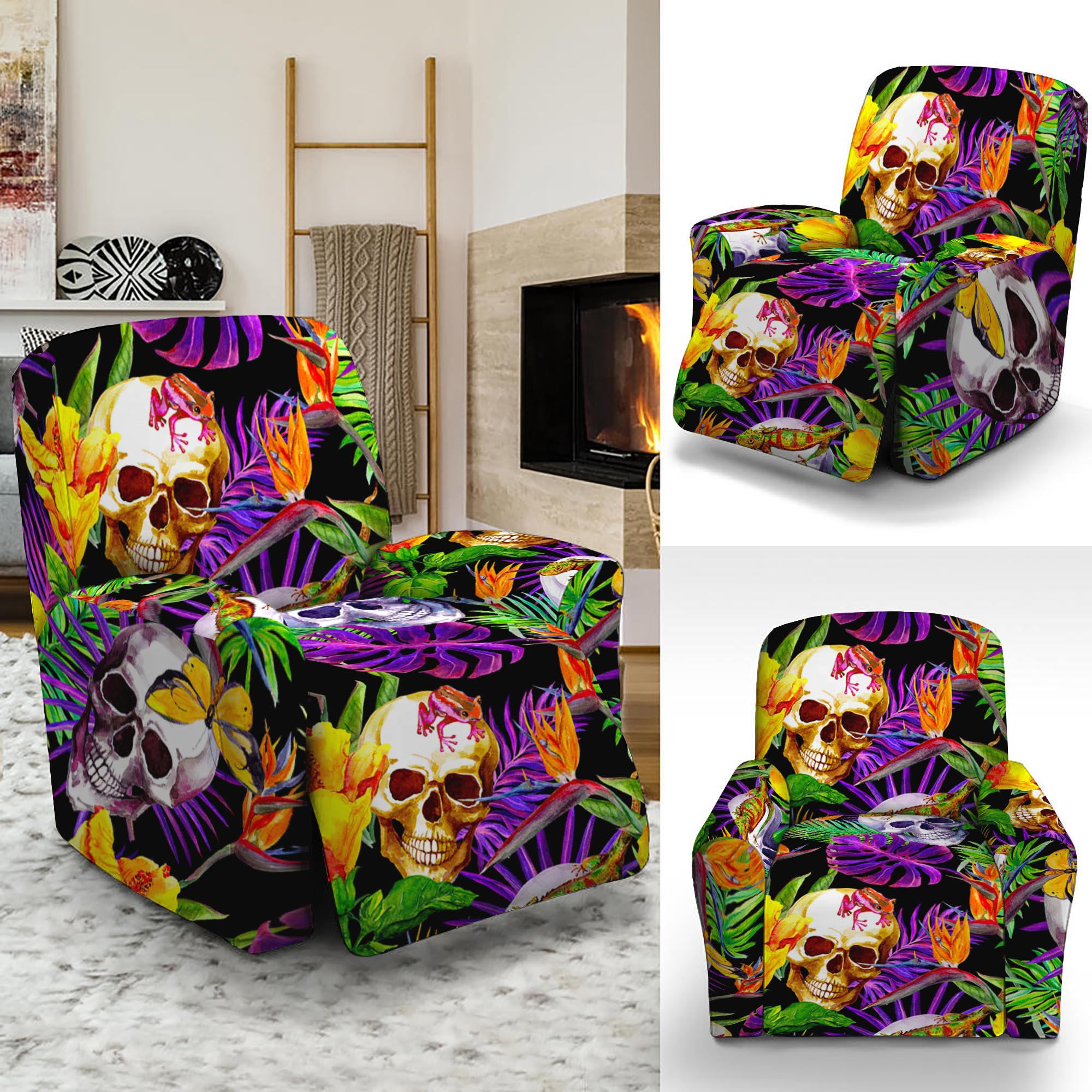 Purple Tropical Skull Pattern Print Recliner Slipcover