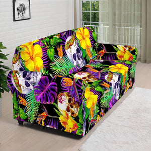 Purple Tropical Skull Pattern Print Sofa Cover