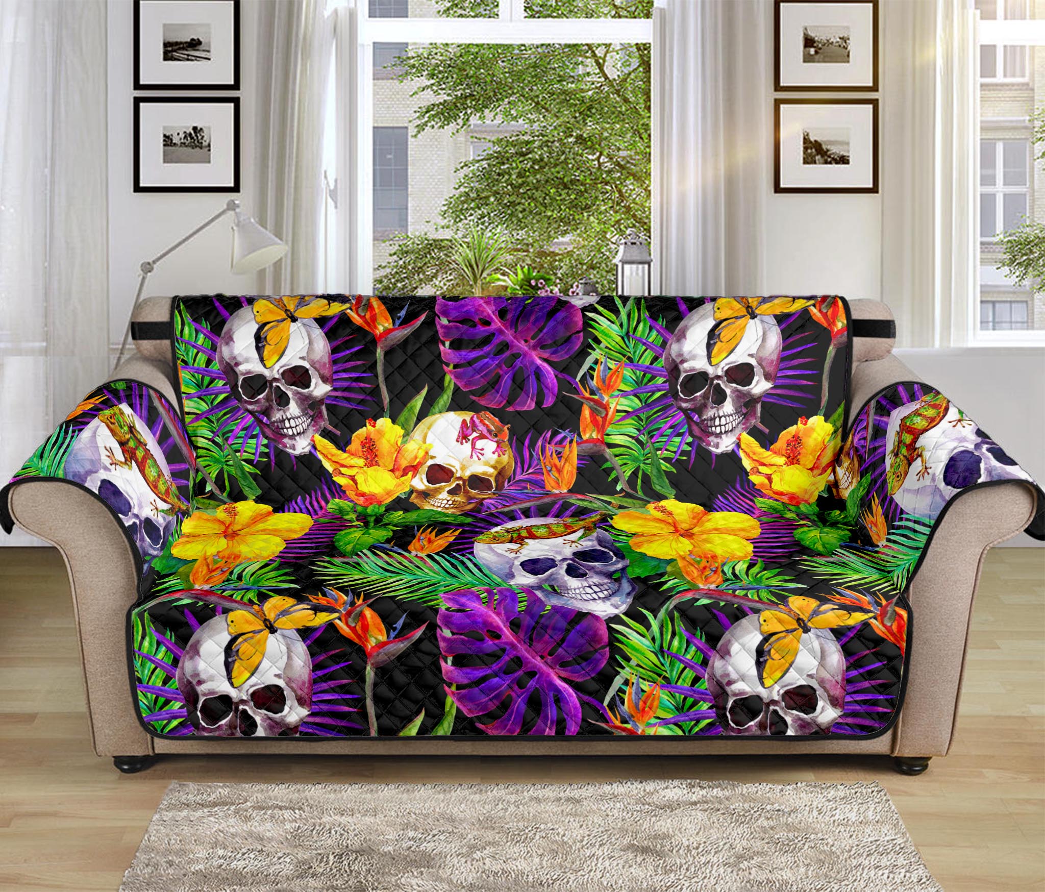 Purple Tropical Skull Pattern Print Sofa Protector