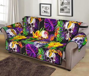 Purple Tropical Skull Pattern Print Sofa Protector