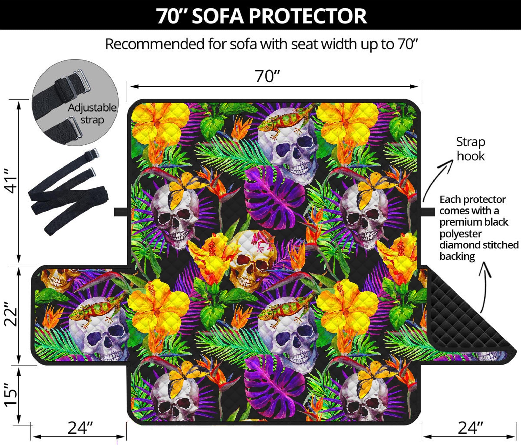 Purple Tropical Skull Pattern Print Sofa Protector