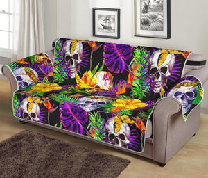 Purple Tropical Skull Pattern Print Sofa Protector