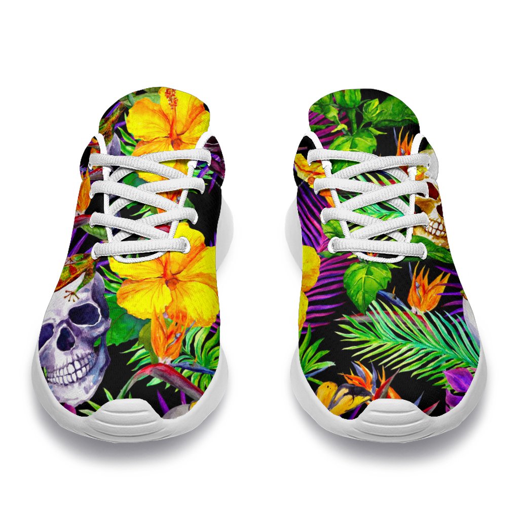 Purple Tropical Skull Pattern Print Sport Shoes GearFrost