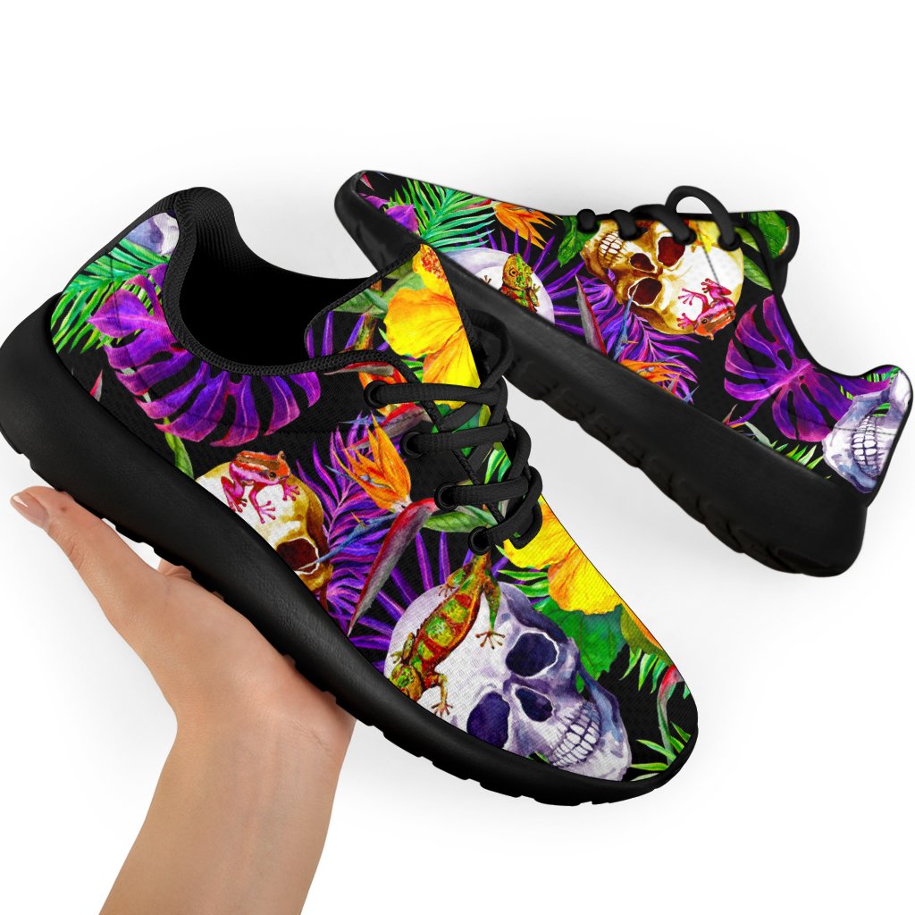 Purple Tropical Skull Pattern Print Sport Shoes GearFrost