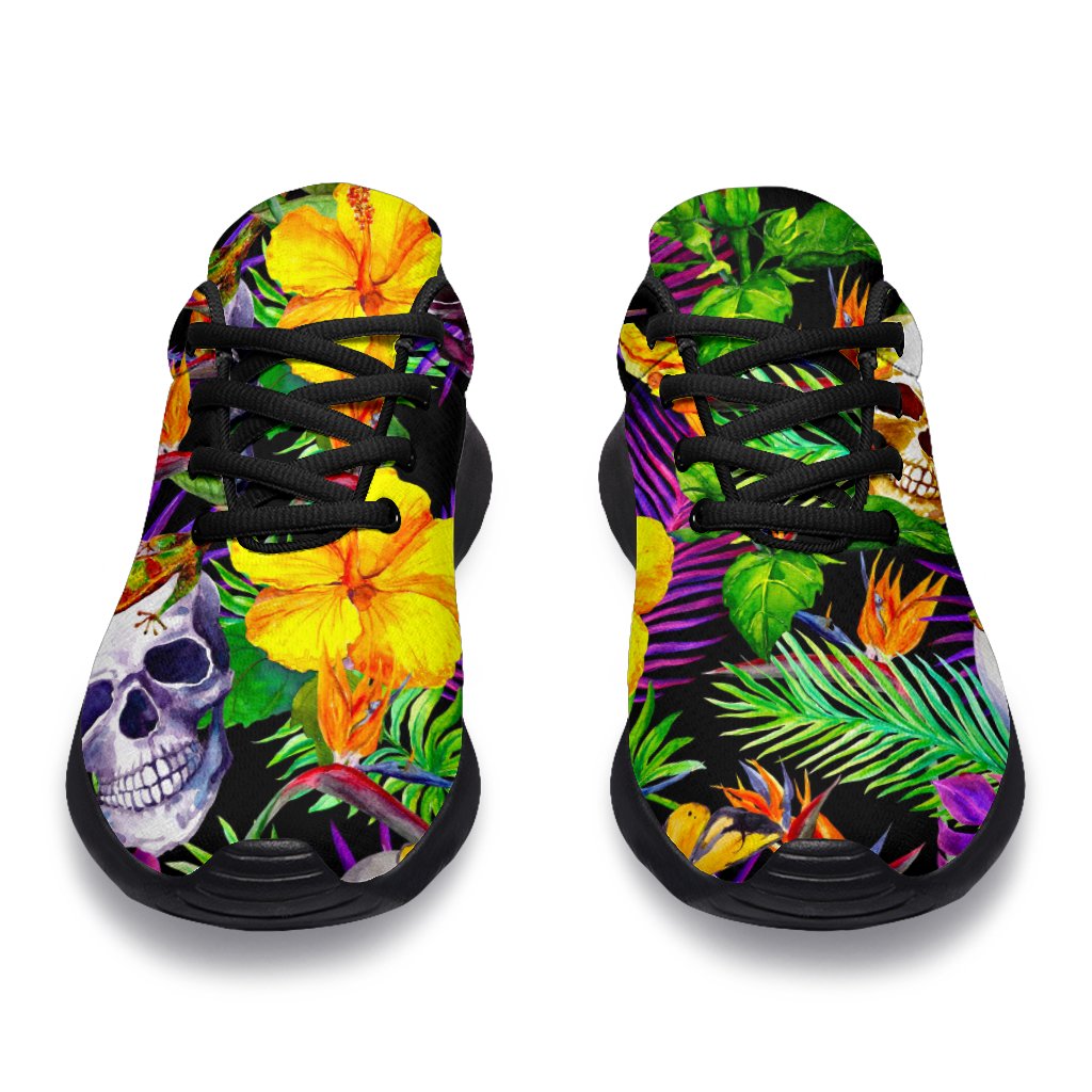 Purple Tropical Skull Pattern Print Sport Shoes GearFrost