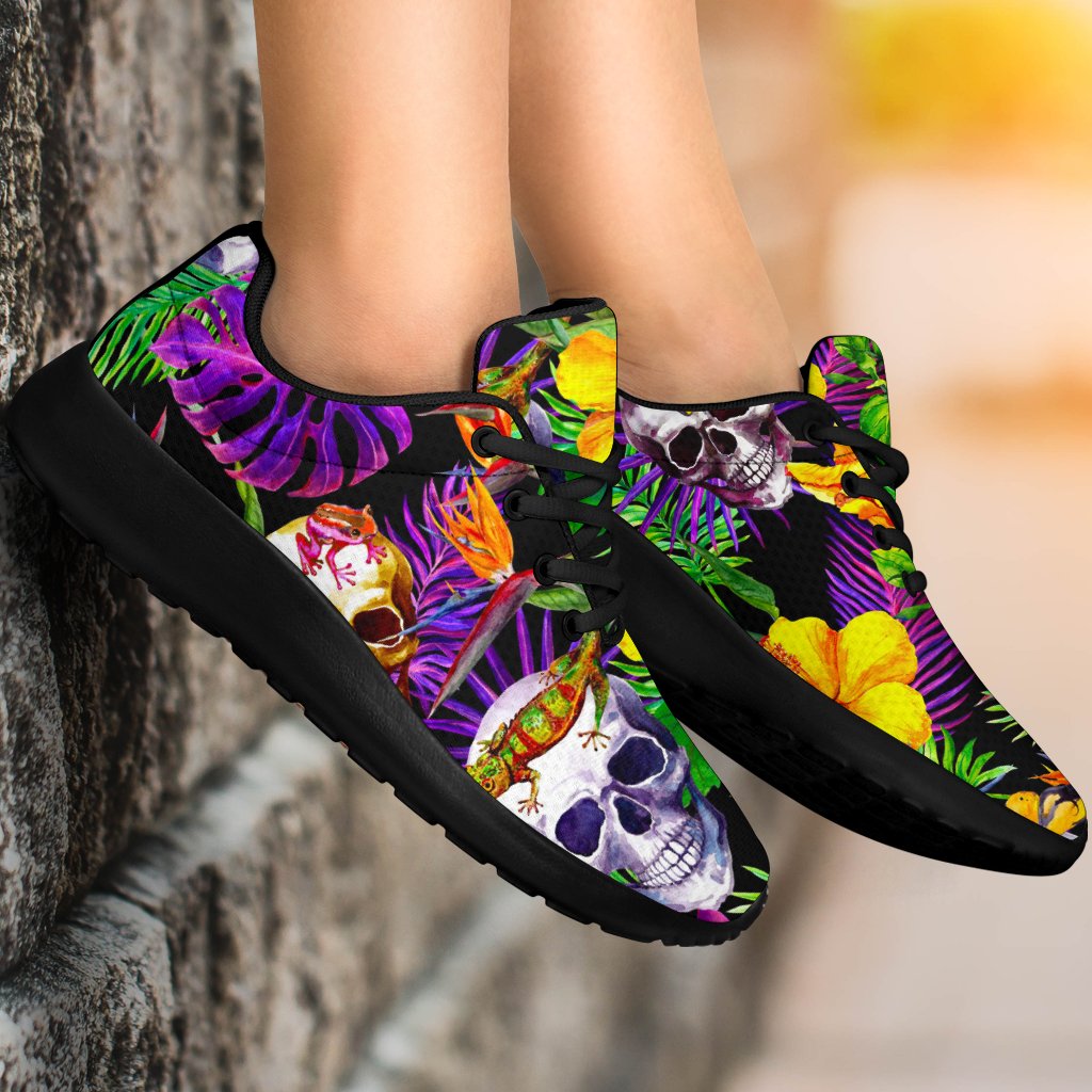 Purple Tropical Skull Pattern Print Sport Shoes GearFrost