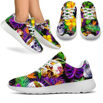 Purple Tropical Skull Pattern Print Sport Shoes GearFrost